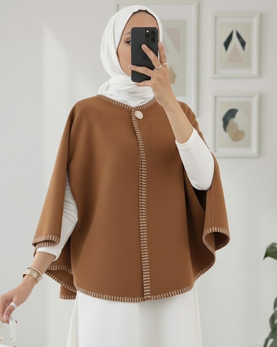 Brown Cape with Pockets - Podyumplus - by Peralane - photo 2