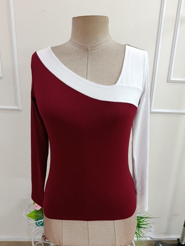 Women's Long Sleeve Asymmetric Neck Two-Tone Viscose Blouse - Janes - by Peralane - photo 4