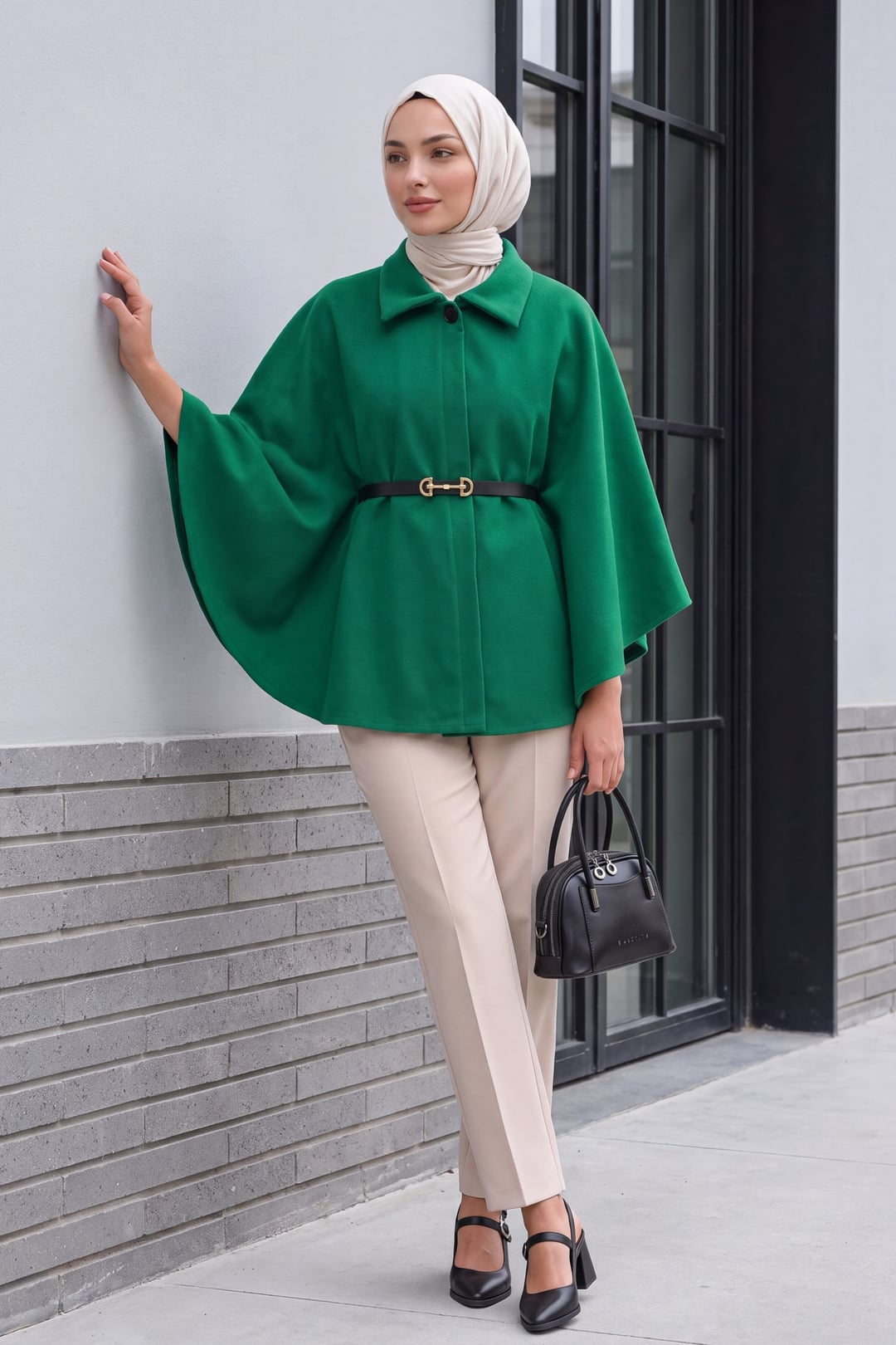 Women's Belted Cape Poncho Dark Green - Bigdart - by Peralane - photo 4