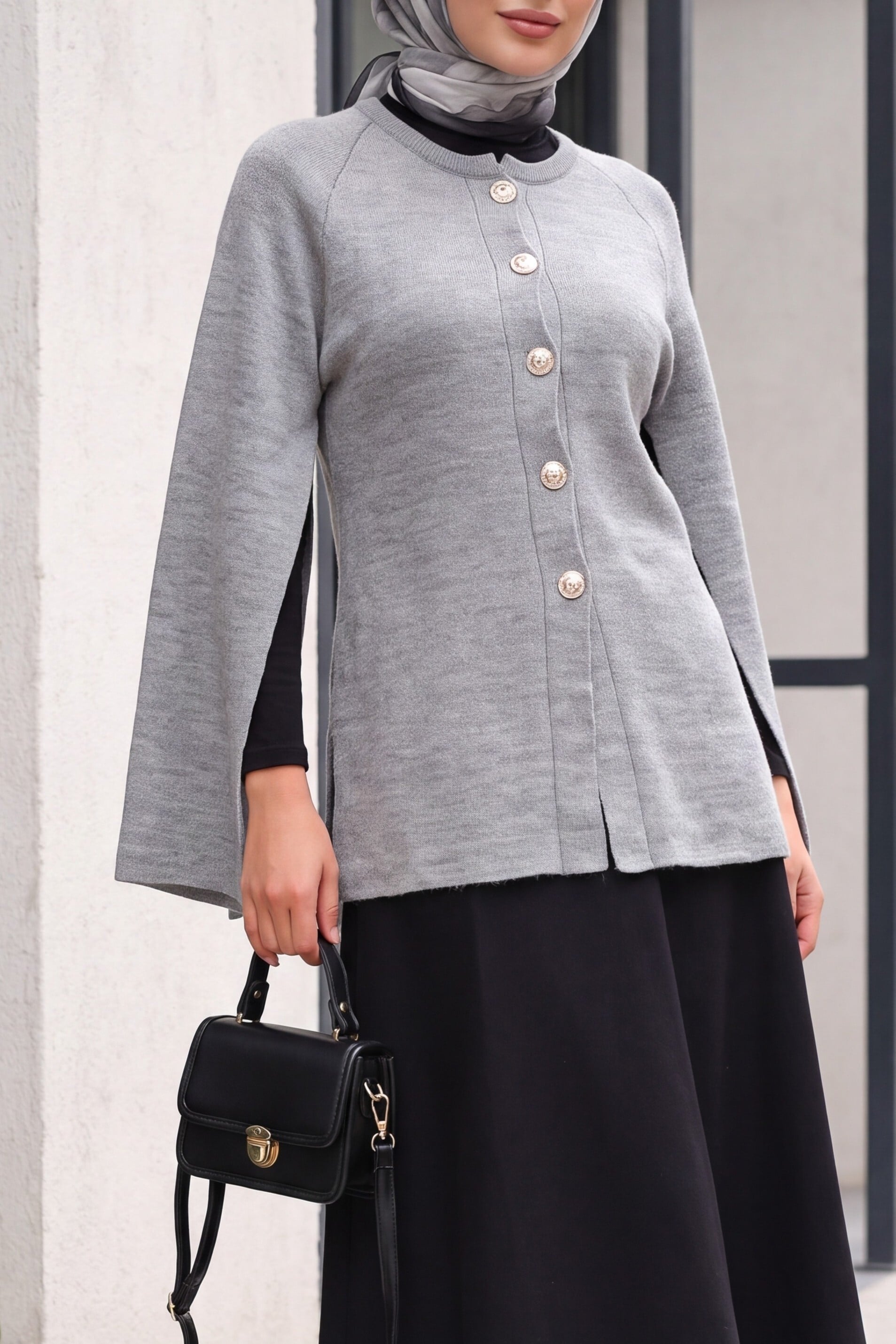 Women's Knit Poncho Cardigan 15965 - Grey - Bigdart - by Peralane