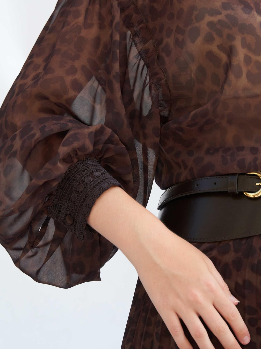 Sheer Leopard Print Blouse with Lace Cuffs - Lefon - by Peralane - photo 9