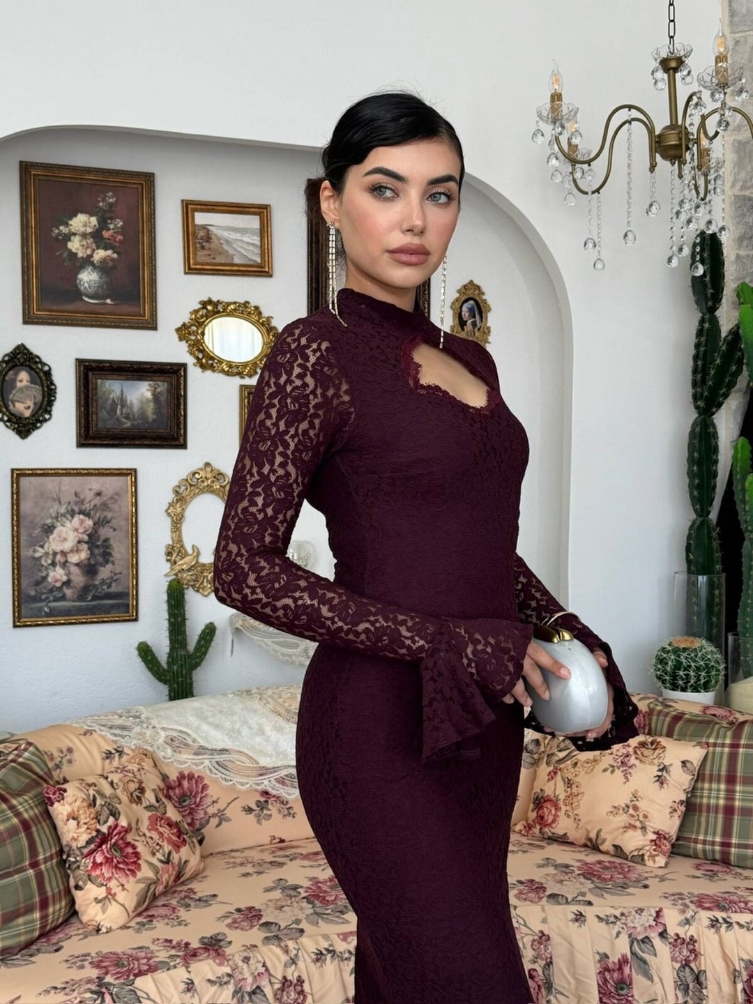 Wexo Chest Cutout Detail Lace Dress in Deep Plum - Etika - by Peralane - photo 7