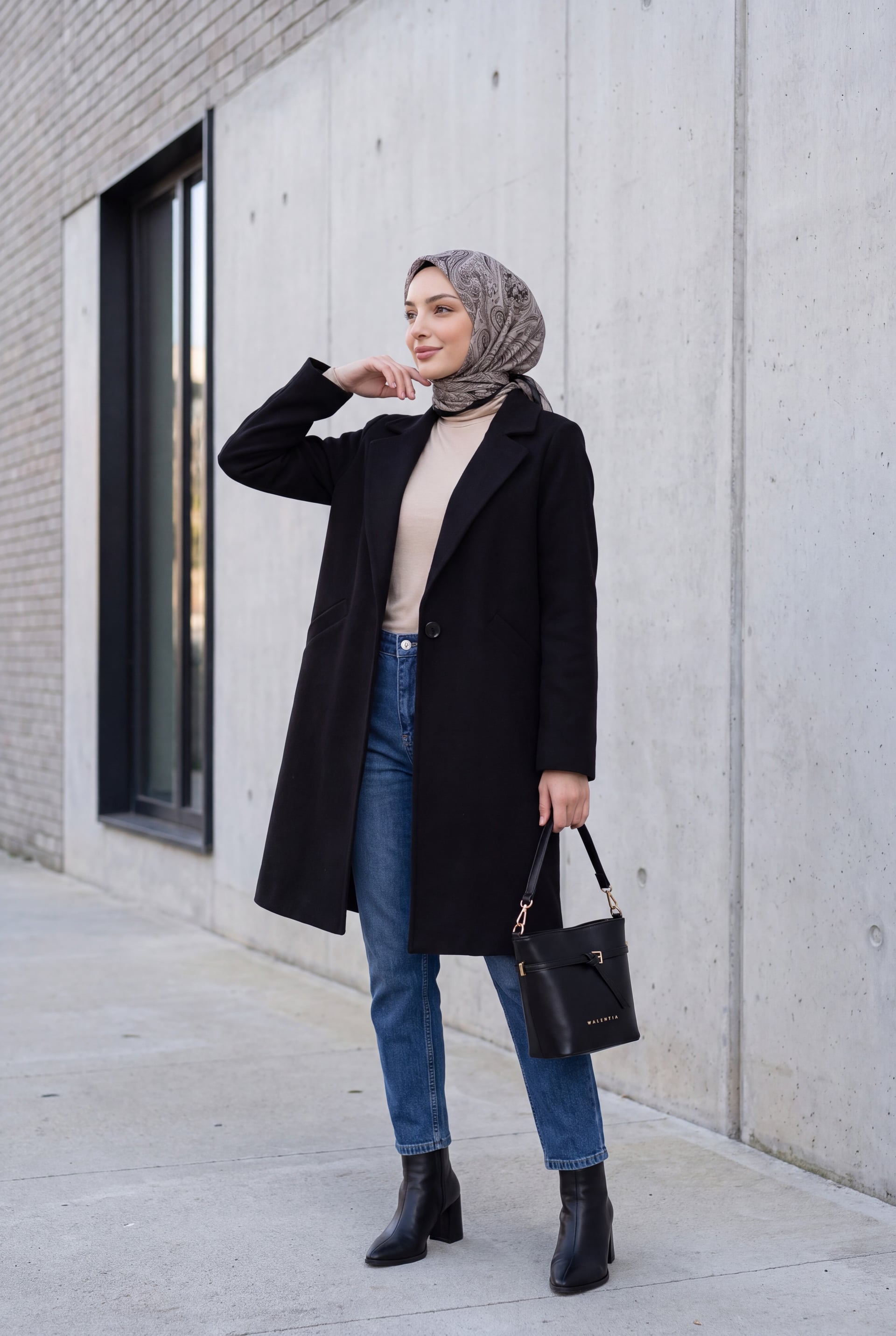 Black Mid-Length Coat with Notched Lapel - Women's - Bigdart - by Peralane - photo 3