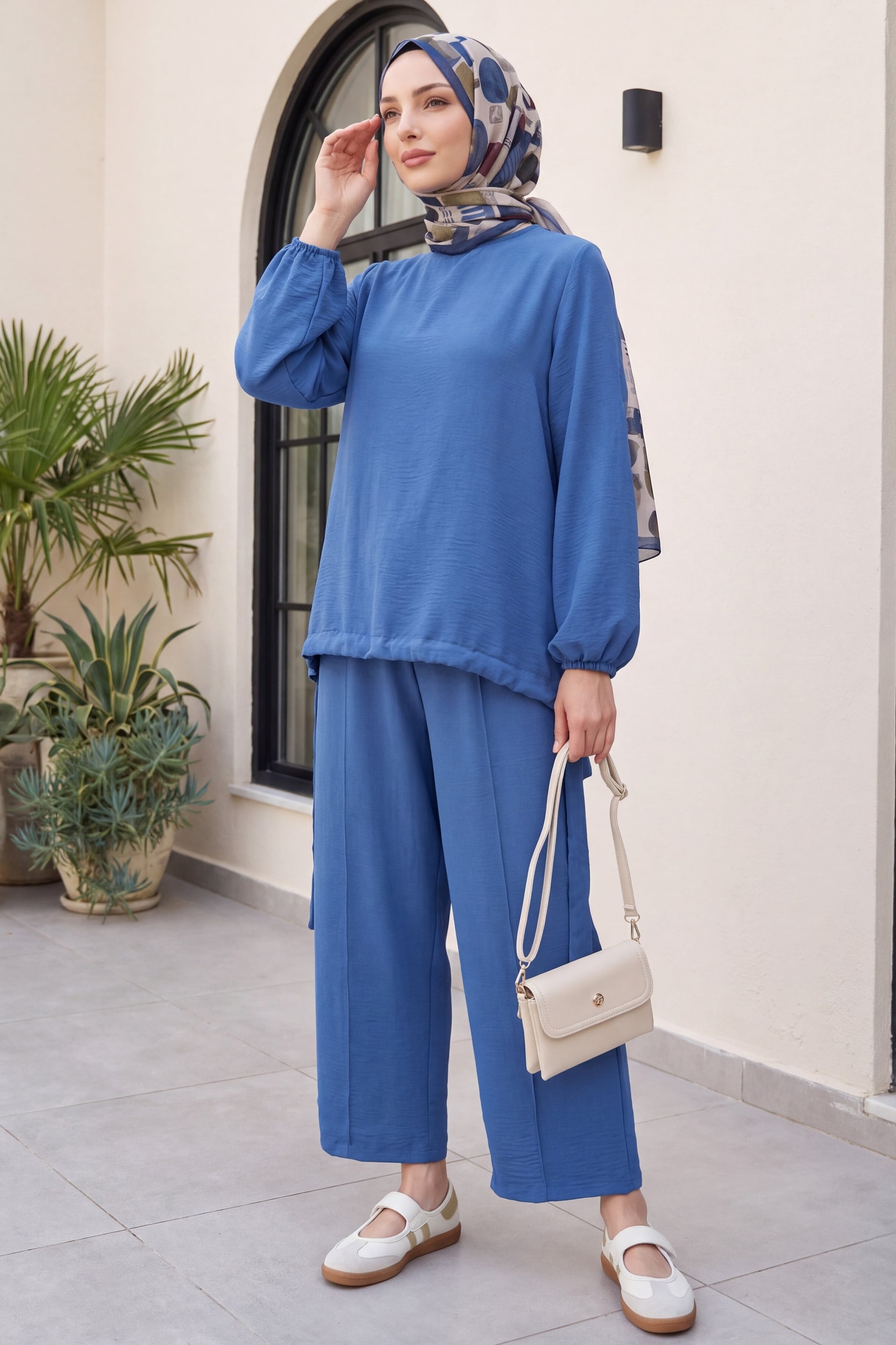 Indigo Drawstring Front Two-Piece Modest Set with Top and Trousers - Podyumplus - by Peralane - photo 2