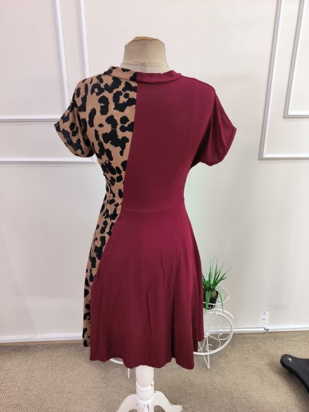 Women's Short-Sleeved V-Neck Viscose Dress with Leopard Panel - Janes - by Peralane - photo 6
