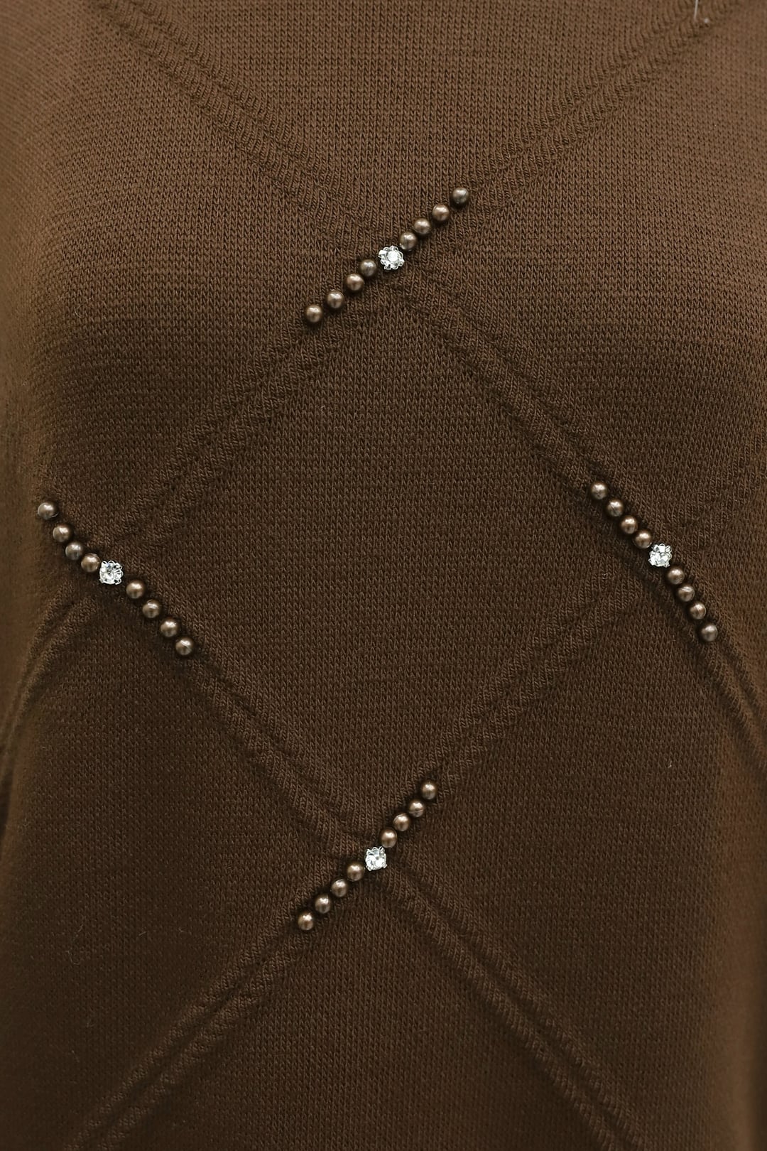 Long-Sleeved Brown Knit Dress with Stone and Bead Detailing - Podyumplus - by Peralane - photo 7