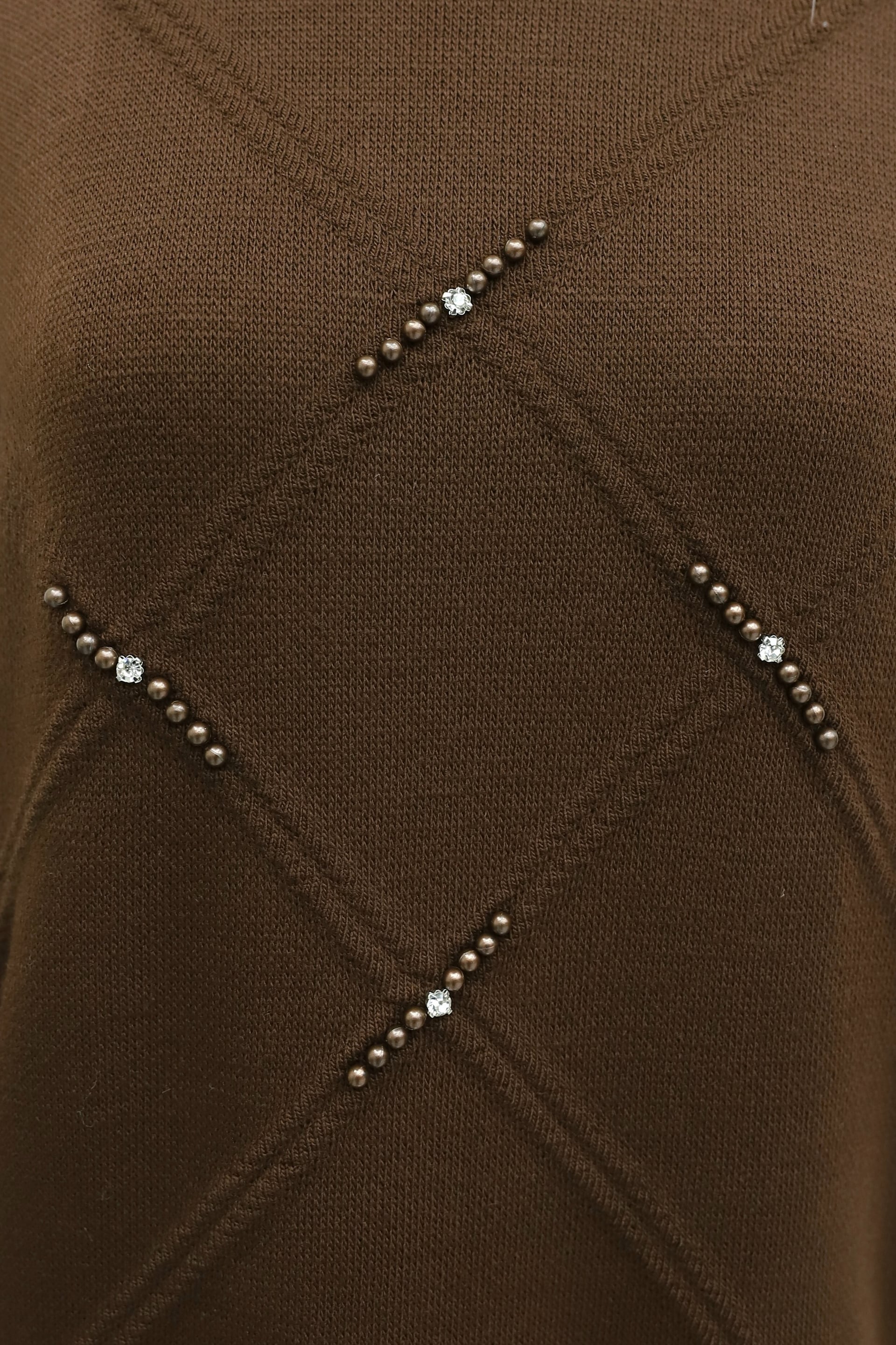Long-Sleeved Brown Knit Dress with Stone and Bead Detailing - Podyumplus - by Peralane - photo 7