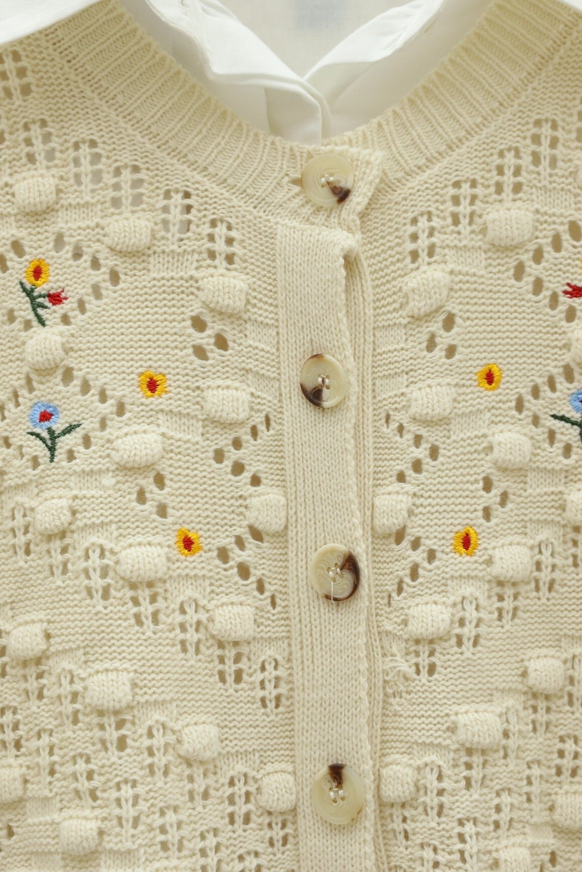 Cream Buttoned Knit Cardigan with Pom Details - Podyumplus - by Peralane - photo 4