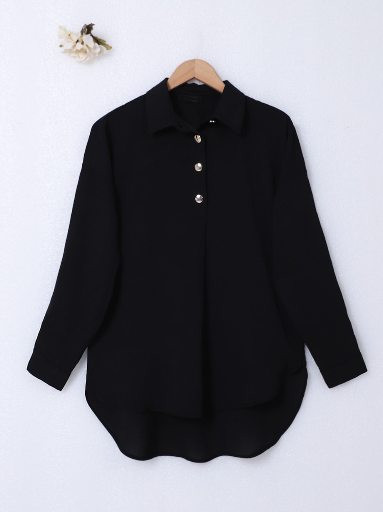 Snap-Front Polo Collar Airobin Co-ord Set - Black - Podyumplus - by Peralane - photo 3