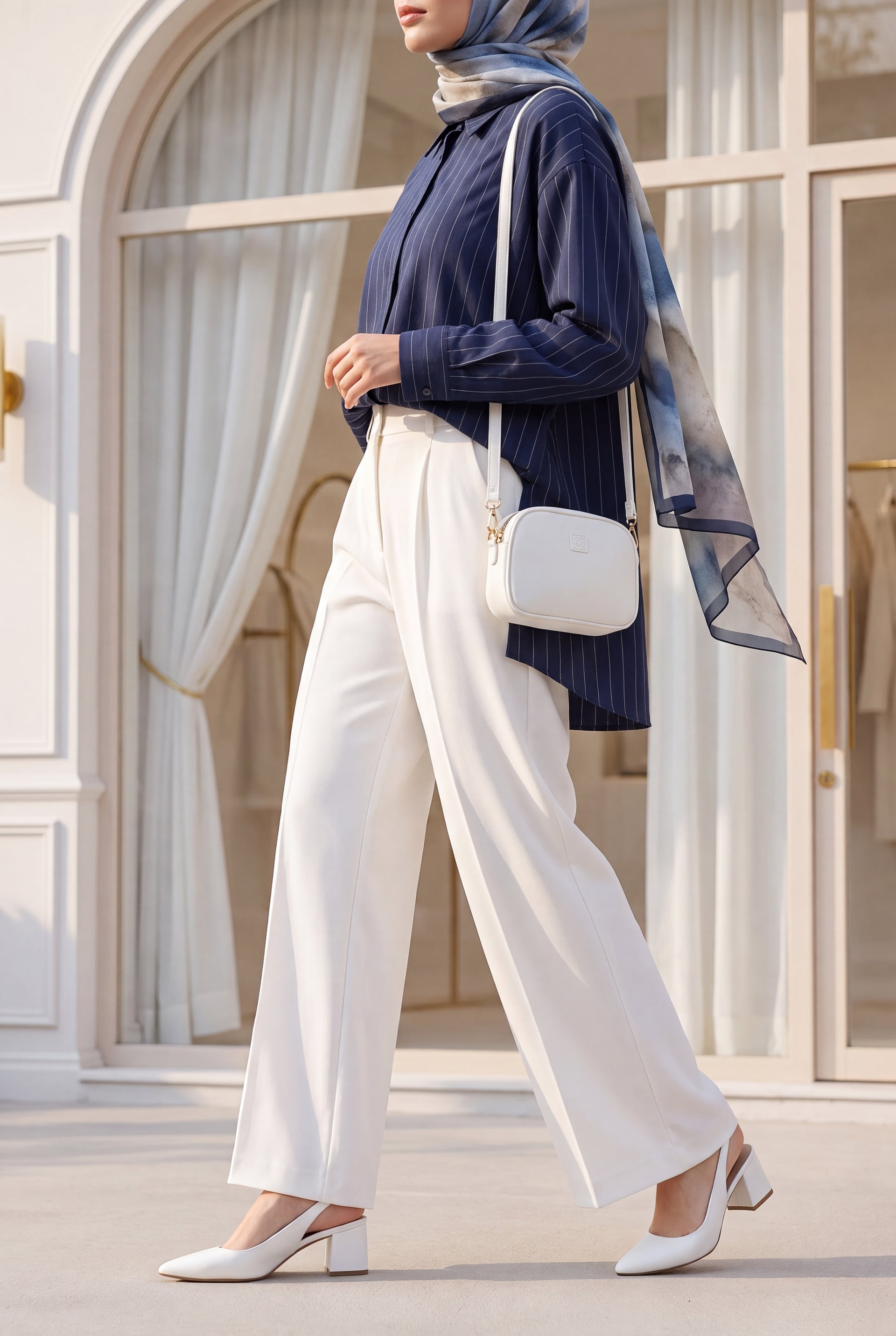 White Wide-Leg Trousers with Concealed Front Closure - Podyumplus - by Peralane - photo 3