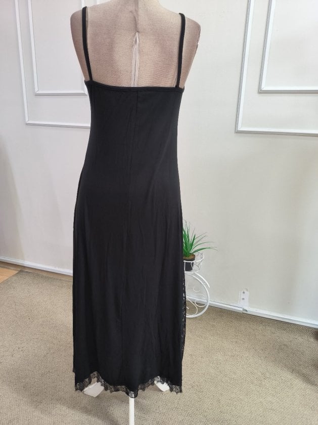 Women's Black Spaghetti Strap Midi Dress with Lace Details - Janes - by Peralane - photo 5