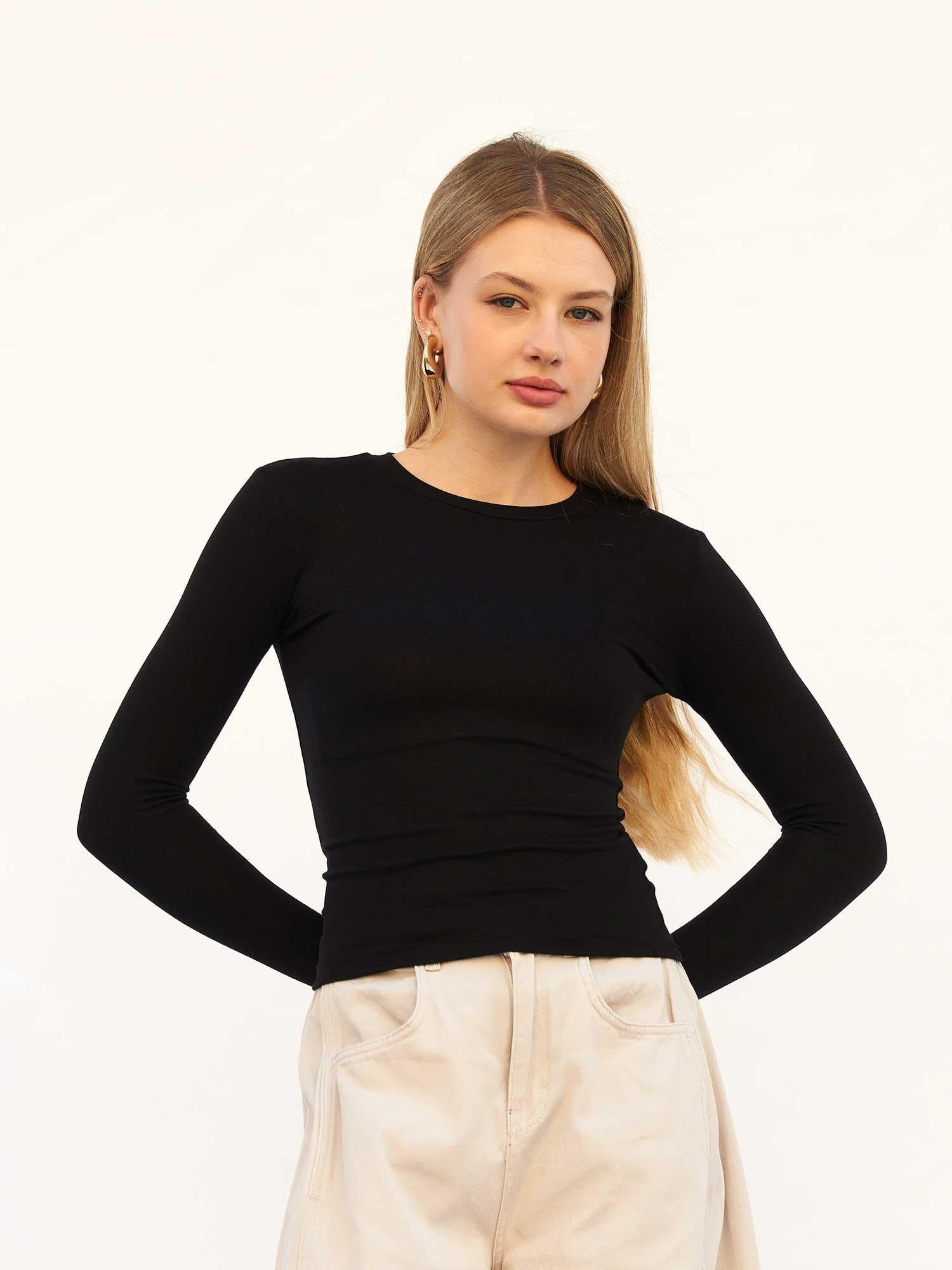 Black Long-Sleeve Crew Neck T-Shirt for Women - Lefon - by Peralane - photo 5