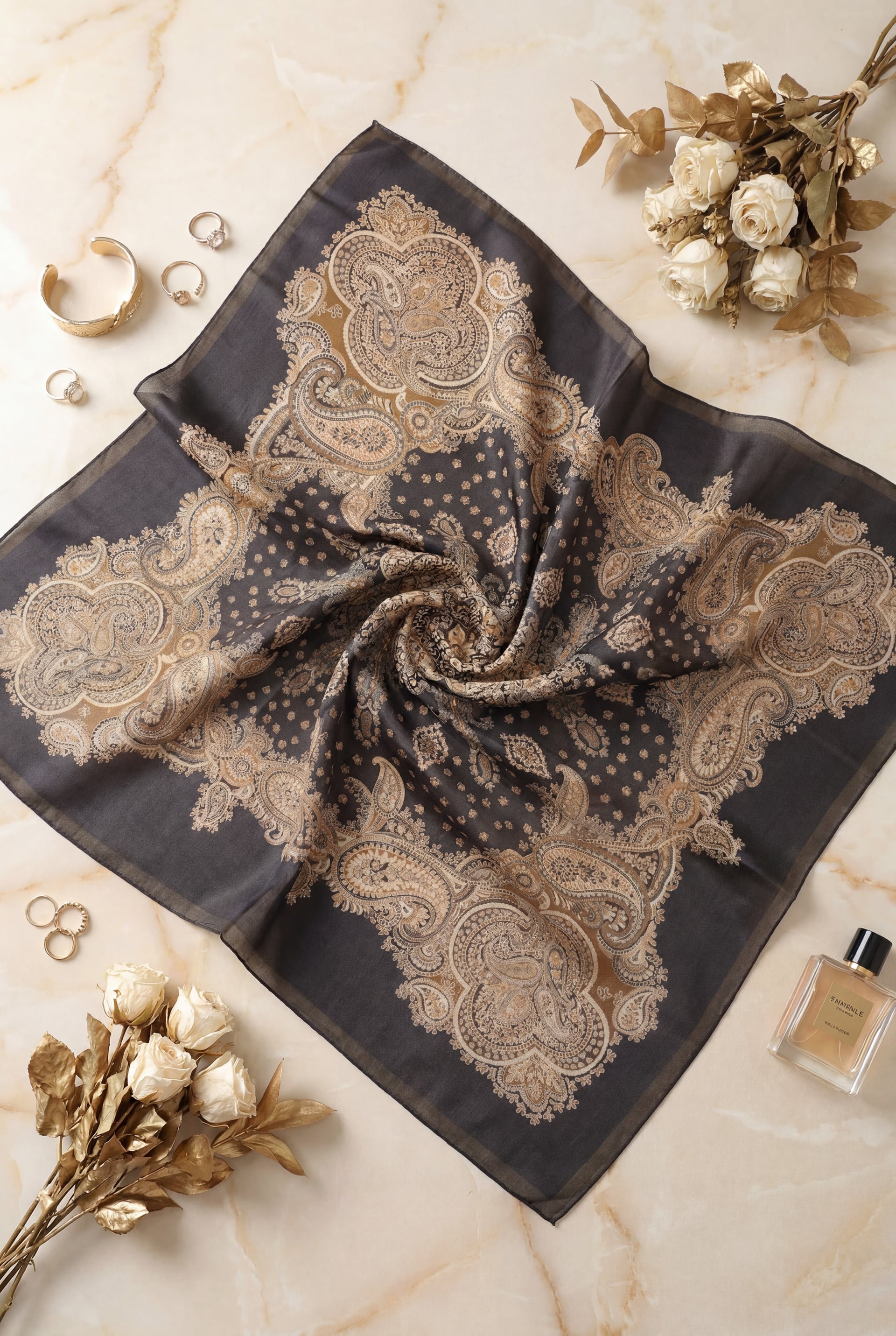 Crackle Pattern Cotton Scarf - Dark Brown - Podyumplus - by Peralane