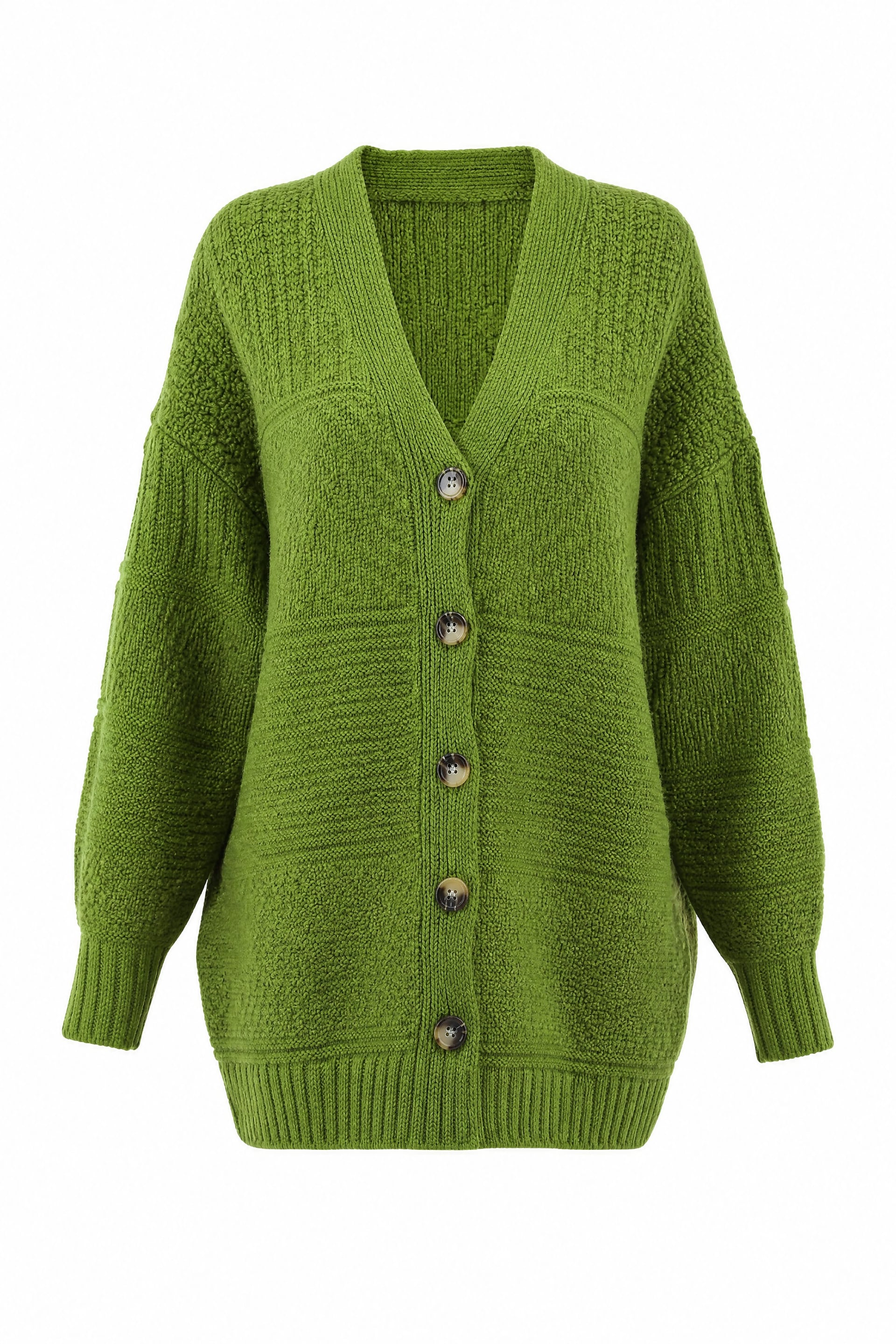 V-Neck Button-Front Relaxed Knit Cardigan - Pistachio Green - Podyumplus - by Peralane - photo 6