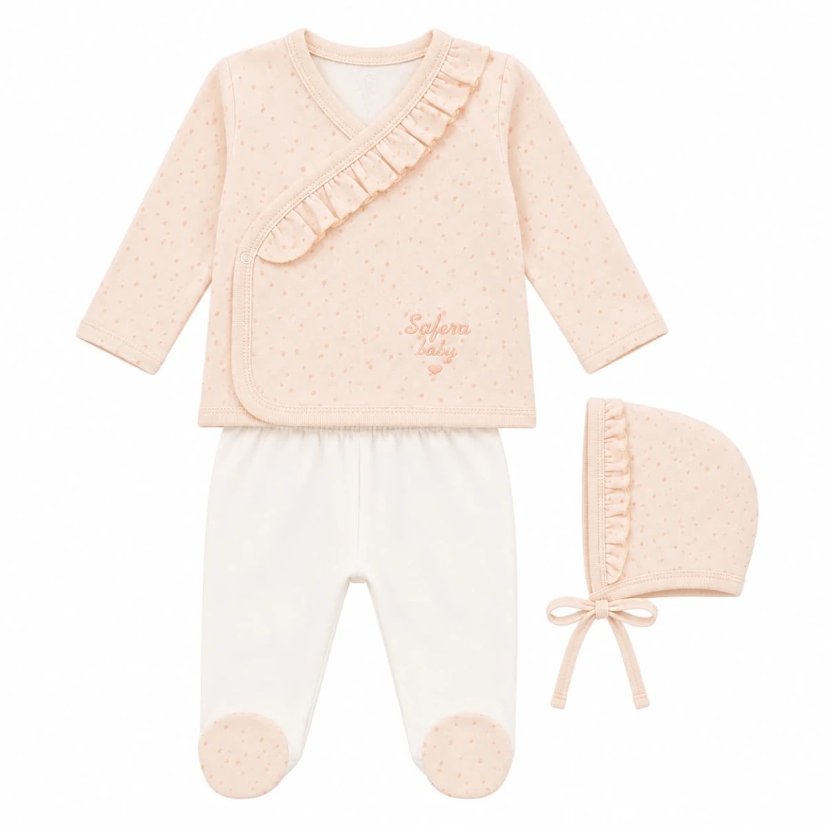 Baby 3-Piece Newborn Swan Set in Salmon with Dot Print - Safera - by Peralane