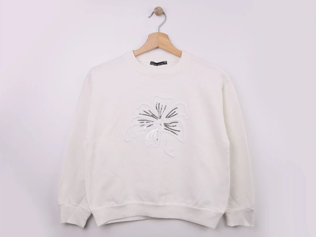 Girls' Cotton Blend Sweatshirt with Floral Appliqué - White (Pack of 4) - First Kids - by Peralane