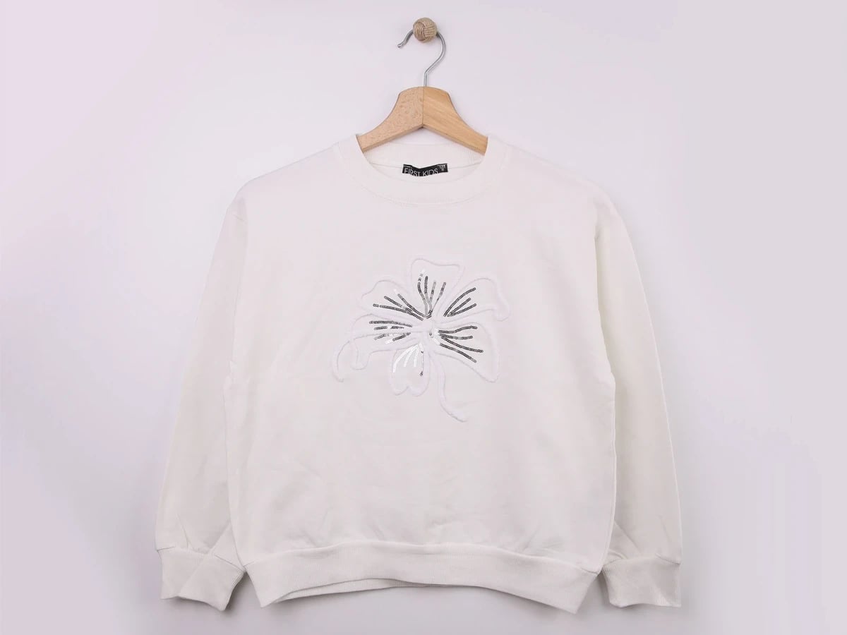 Girls' Cotton Blend Sweatshirt with Floral Appliqué - White (Pack of 4) - First Kids - by Peralane