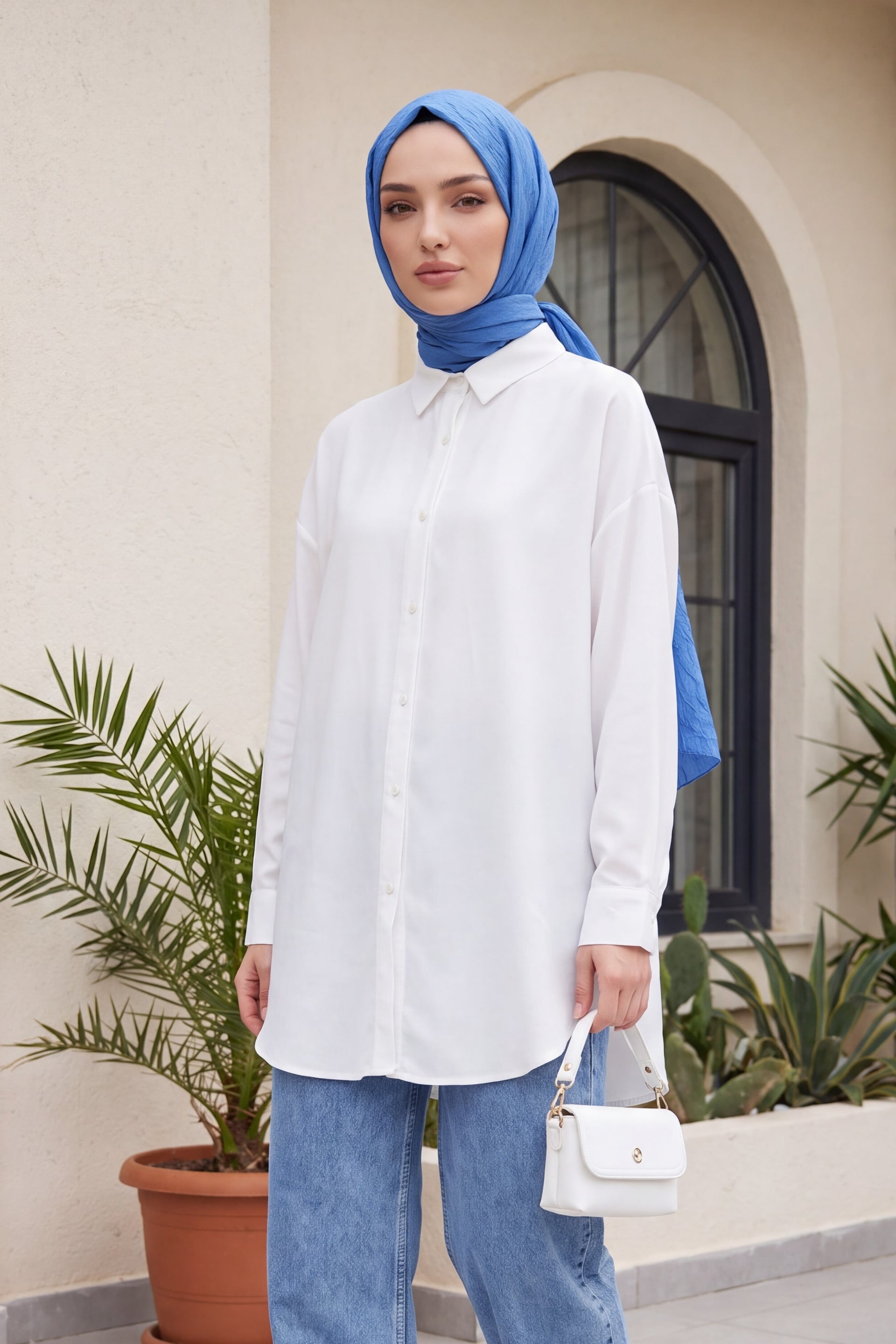 Buttoned Relaxed Viscose Shirt - White - Podyumplus - by Peralane