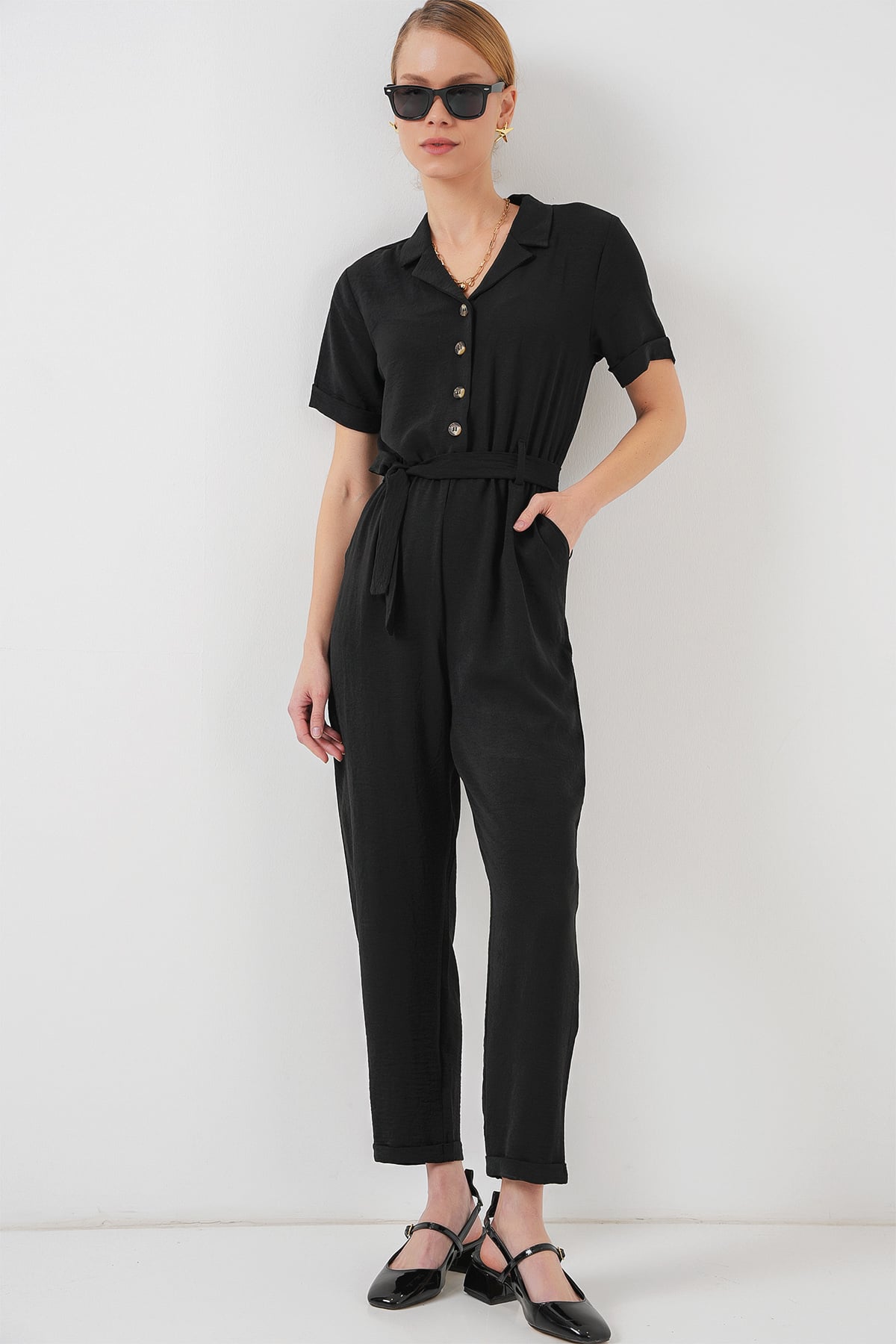 Women's Short-Sleeved Jumpsuit 7030 - Black - Bigdart - by Peralane