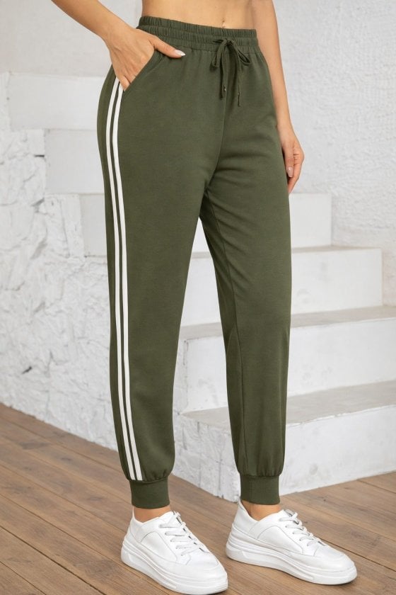 Women's High Waist Drawstring Track Pants with Side Stripe - Janes - by Peralane