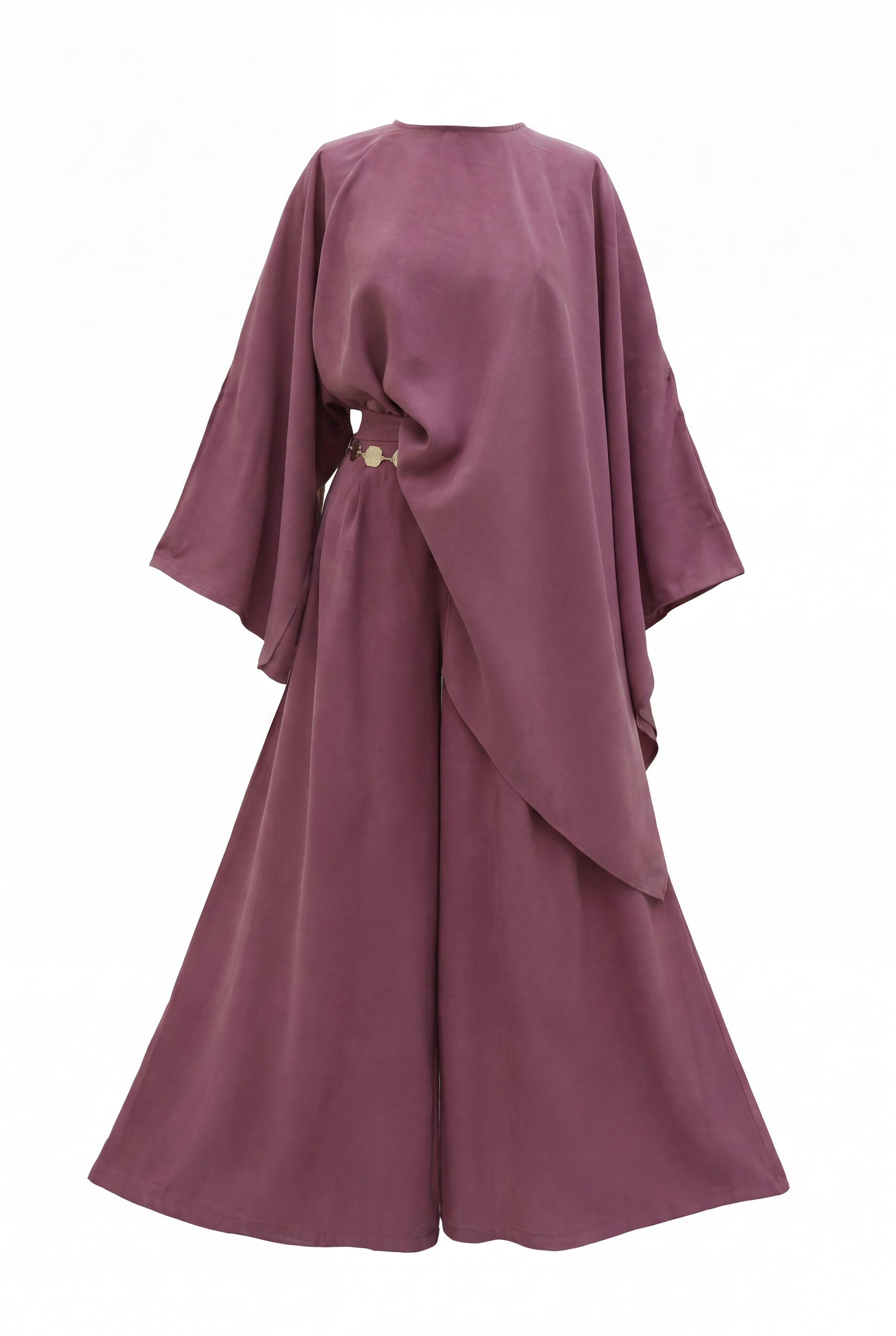 Asymmetric Cut Wide Sleeve Wide-Leg Trousers Belted Modal Set - Rose - Podyumplus - by Peralane - photo 6