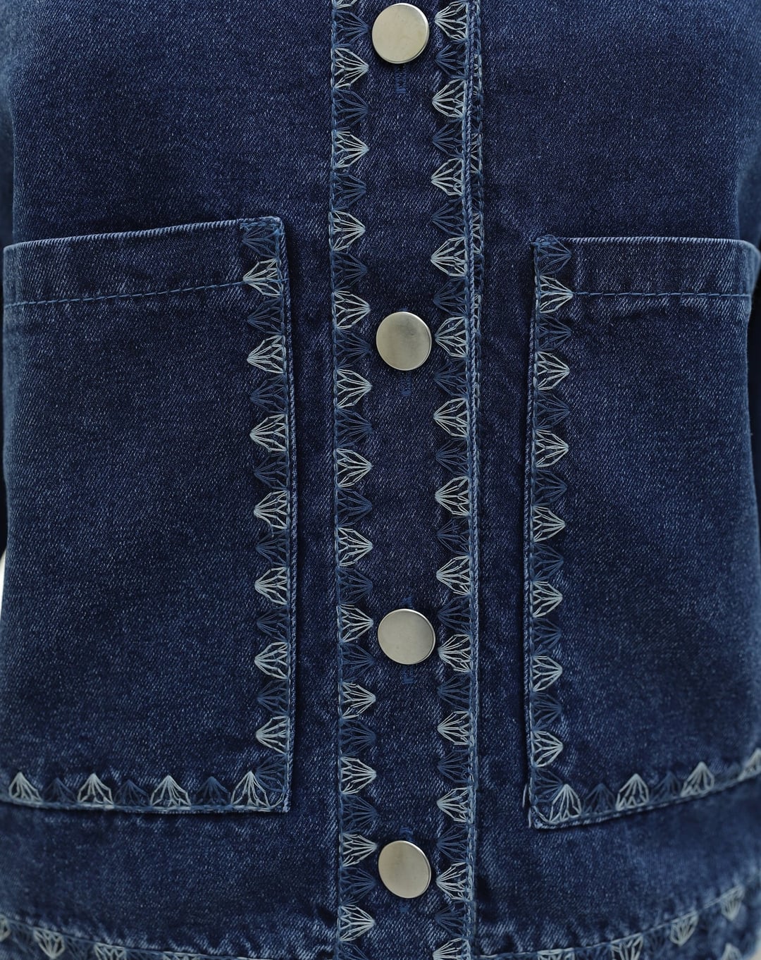 Dark Blue Denim Jacket with Shepherd Embroidery and Buttons - Podyumplus - by Peralane - photo 8