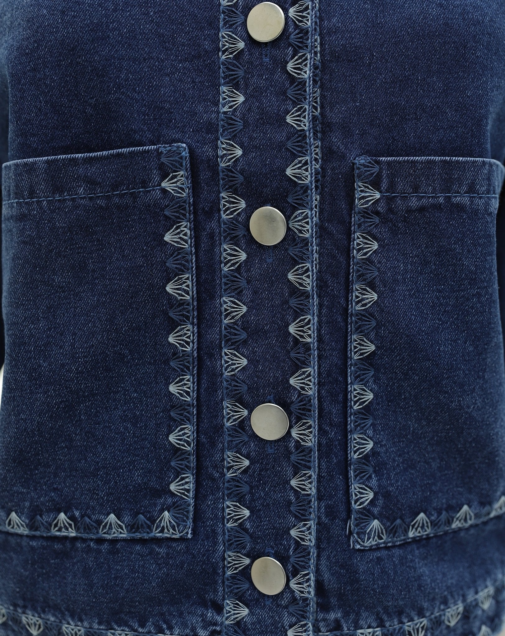 Dark Blue Denim Jacket with Shepherd Embroidery and Buttons - Podyumplus - by Peralane - photo 8