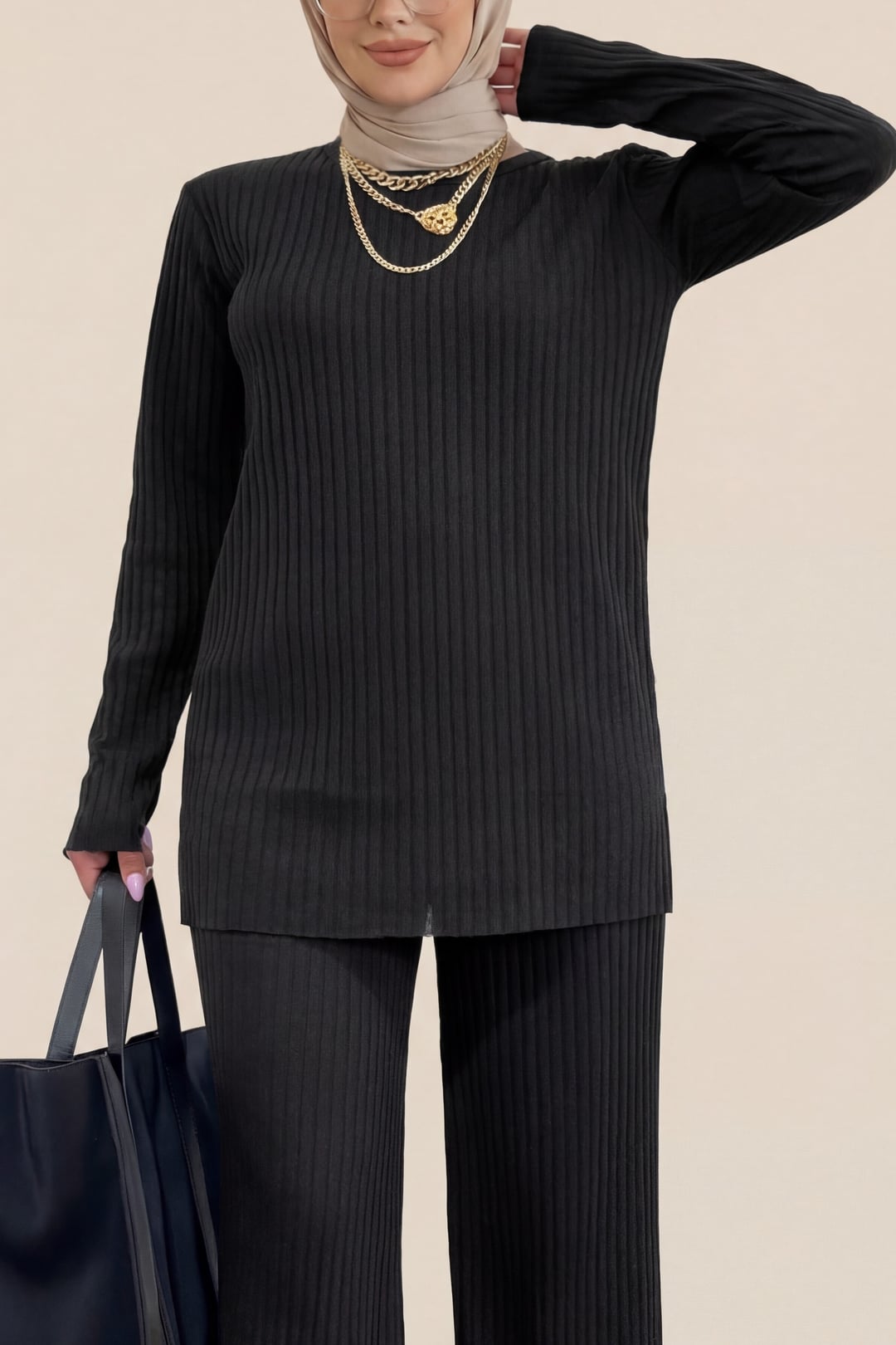 Crew Neck Knit Co-ord Set in Anthracite - Podyumplus - by Peralane - photo 2