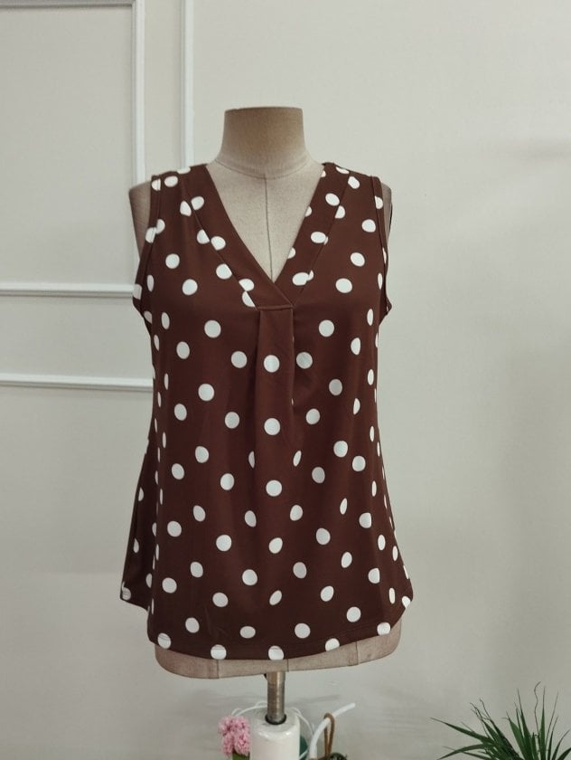 Women's Sleeveless V-Neck Polka Dot Blouse - Janes - by Peralane - photo 5