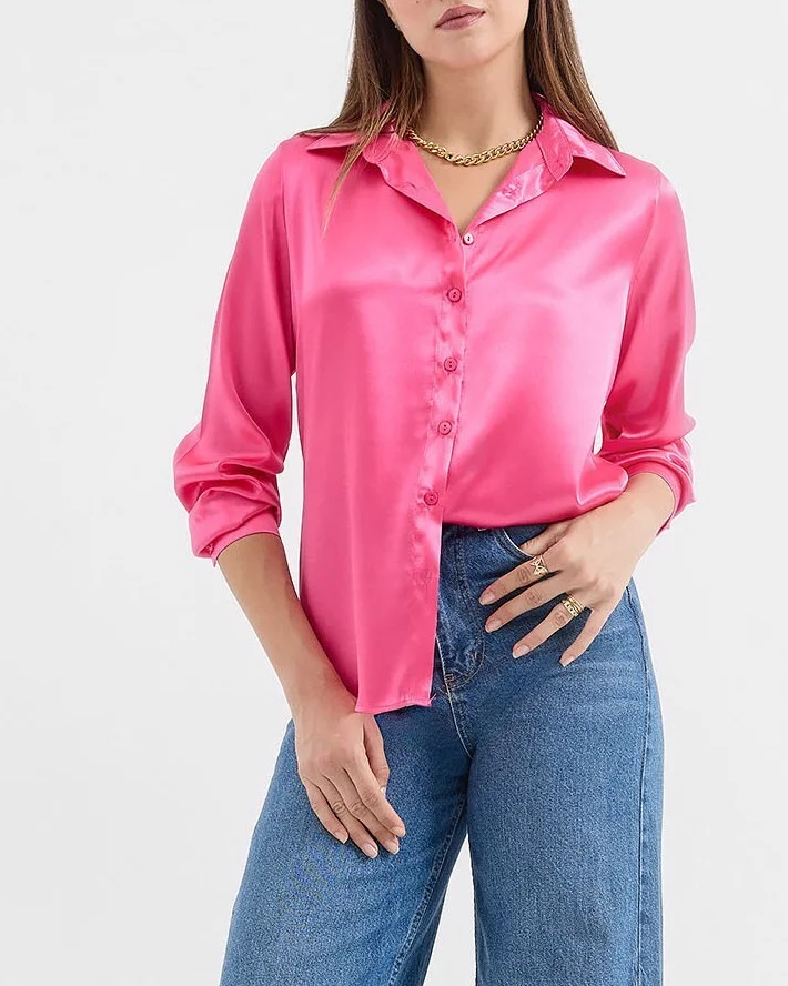 Lightweight Flowing Satin Blouse - Fuchsia - Wholeskop - by Peralane - photo 2