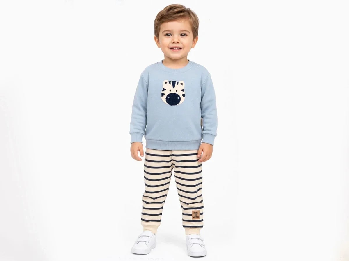 Zebra Embroidery Brushed 3-Ply Boys' Set - Light Blue - Vovido - by Peralane