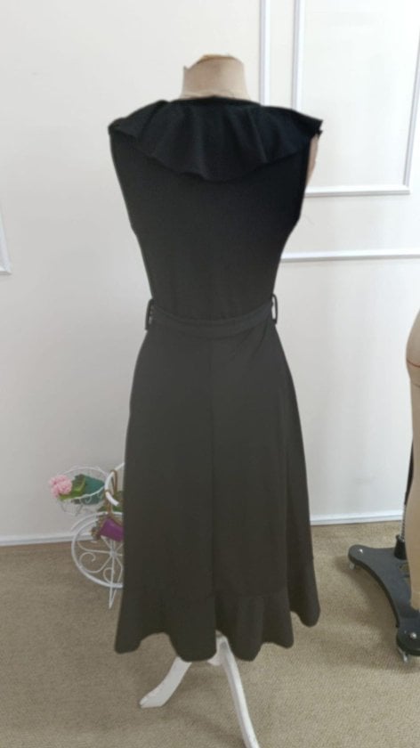 Women's Short Sleeve Ruffle Trim Wrap Midi Crepe Dress - Janes - by Peralane - photo 7