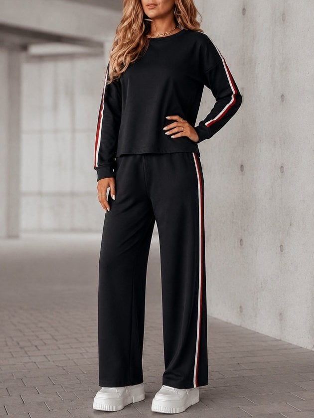 Women's Long Sleeve Biker Neck Stripe Detail Viscose Two-Thread Blouse and Trousers Two-Piece Set - Janes - by Peralane - photo 4