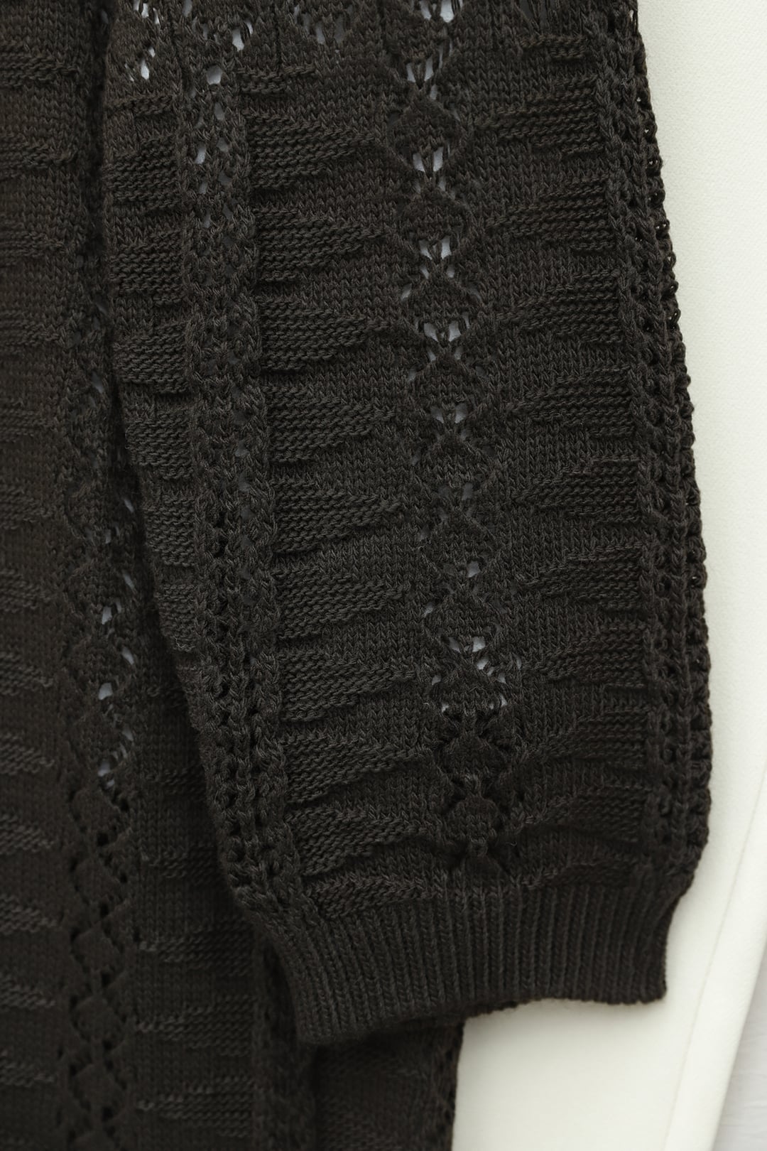 Pom-Pom Mixed Pattern Midi Length Knit Cardigan - Brown - Podyumplus - by Peralane - photo 5