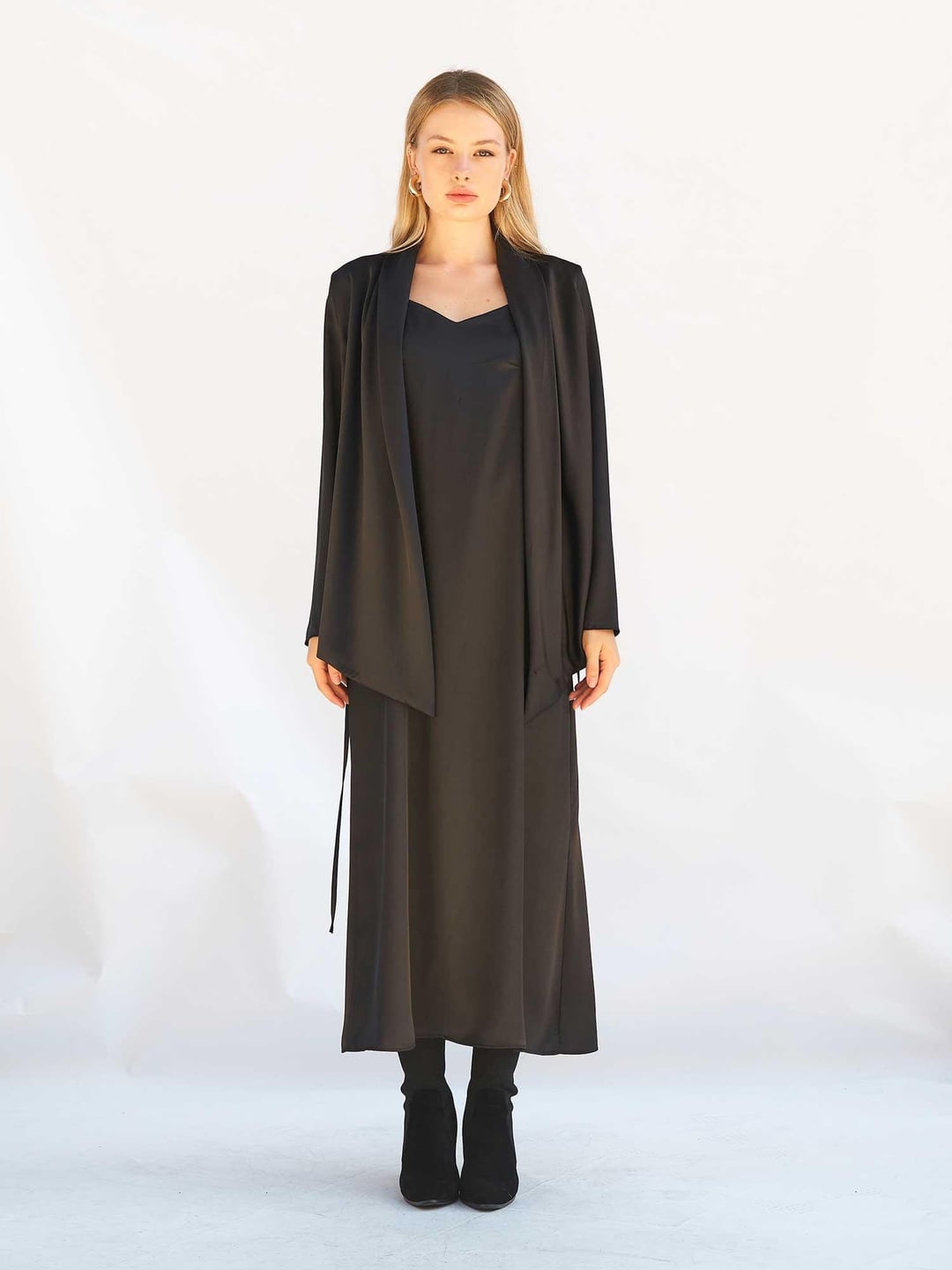Black Satin Midi Dress and Jacket Set - Lefon - by Peralane - photo 7