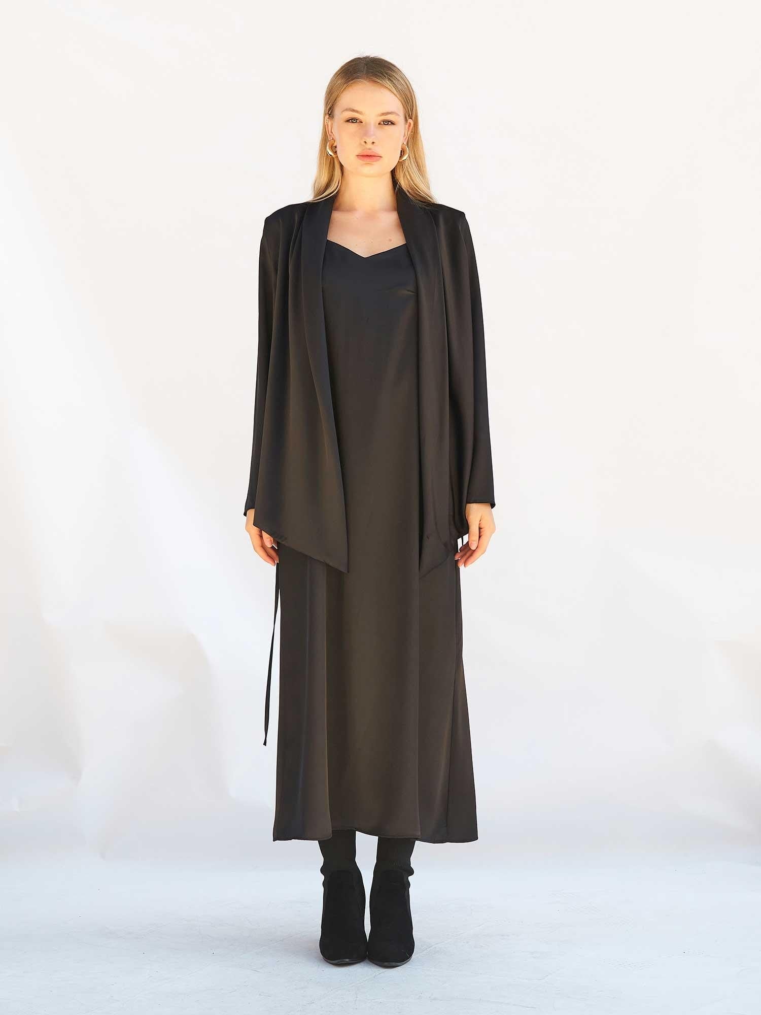 Black Satin Midi Dress and Jacket Set - Lefon - by Peralane - photo 7