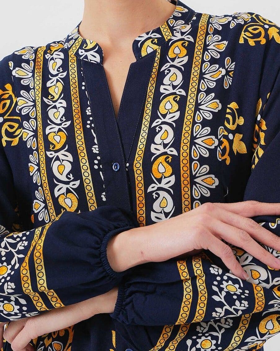 Navy Blue Authentic Print Modest Maxi Dress - Bigdart - by Peralane - photo 7