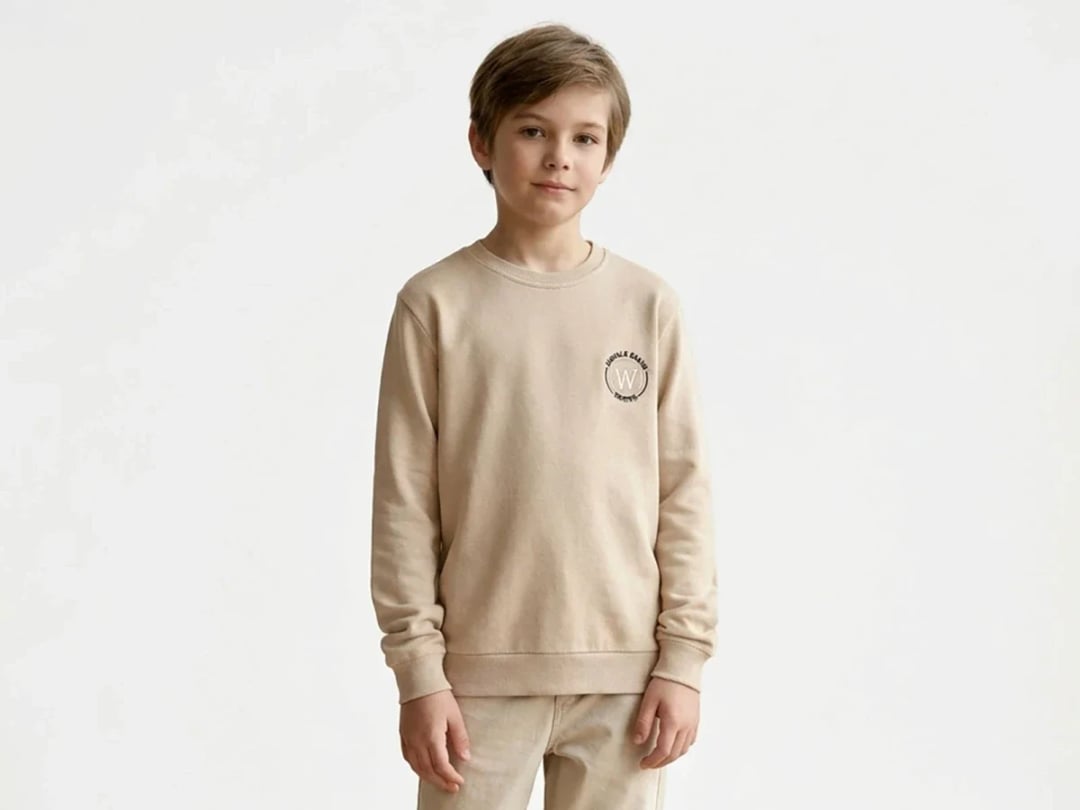 Crewneck Boys' Sweatshirt with Embroidery - Light Beige - Tanem Kids - by Peralane