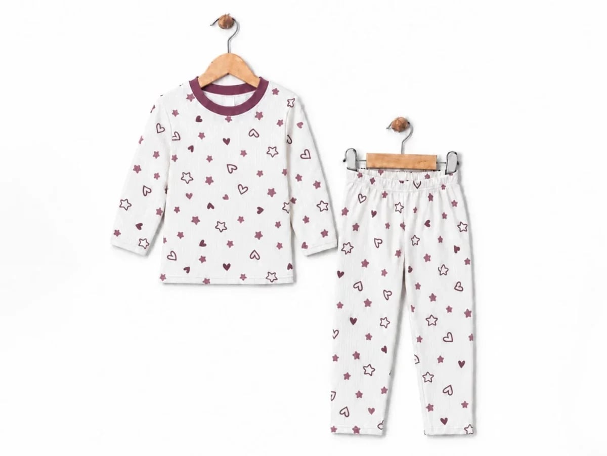 Girls' Pyjama Set with Hearts and Stars - Purple - Supermini - by Peralane