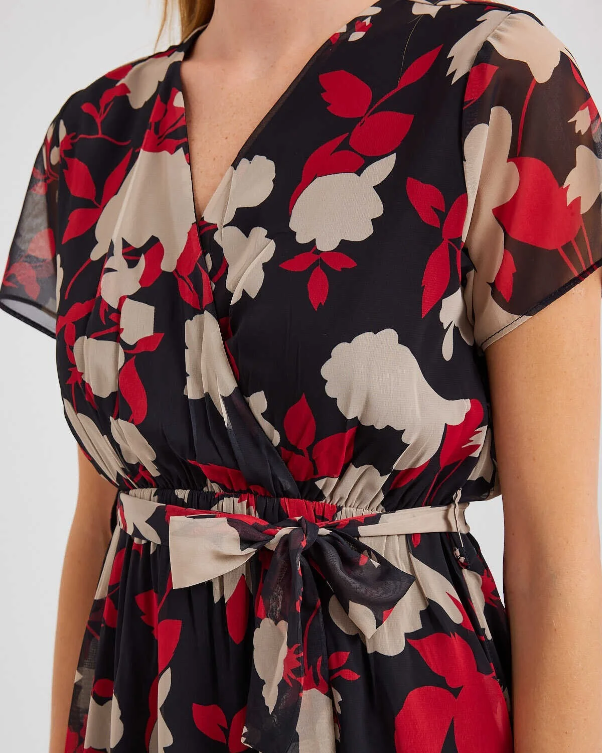 Short Sleeve Patterned Chiffon Dress - Bordeaux - Bigdart - by Peralane - photo 3