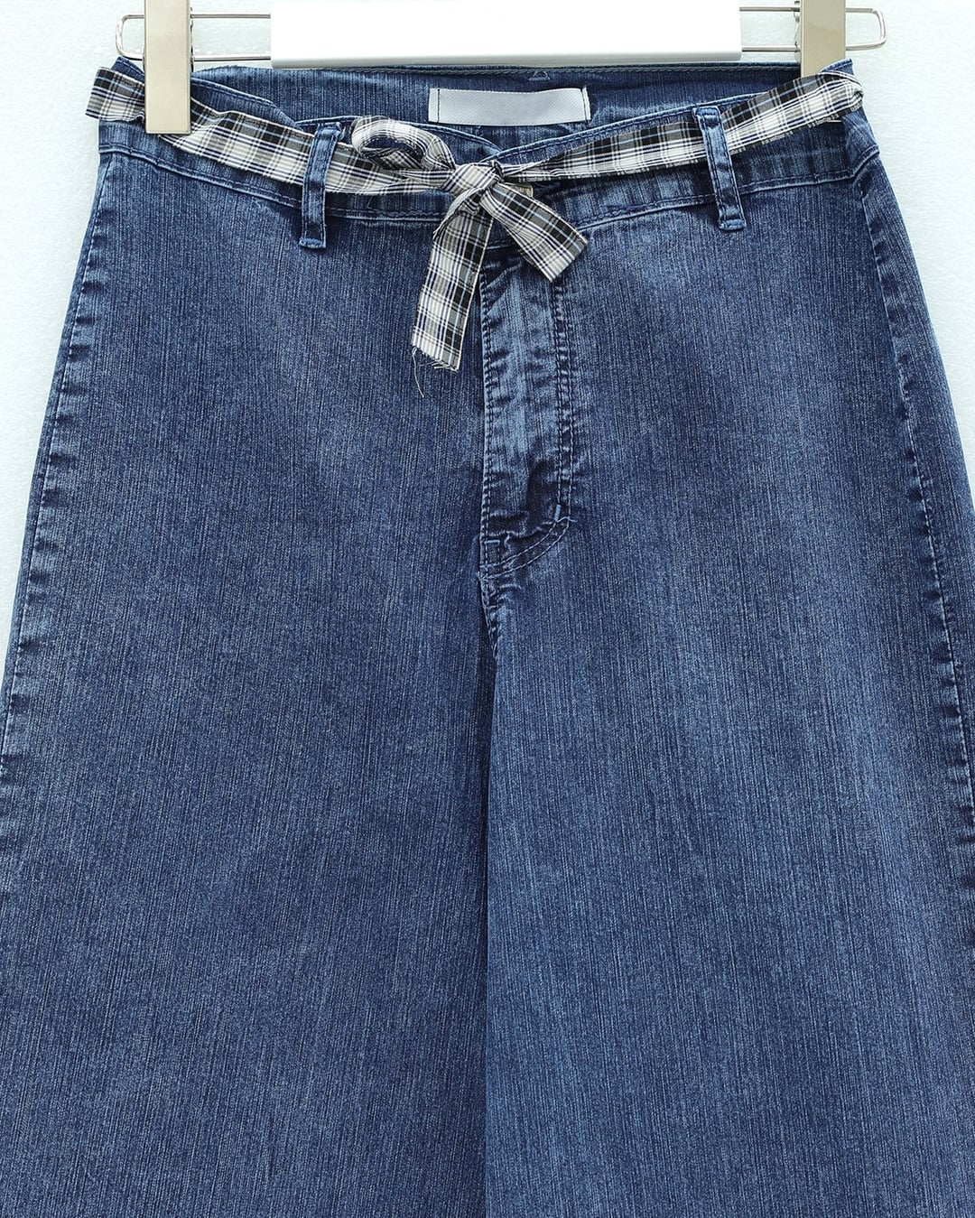 Wide-Leg Belted Zip-Front Denim Jeans - Dark Blue - Podyumplus - by Peralane - photo 7