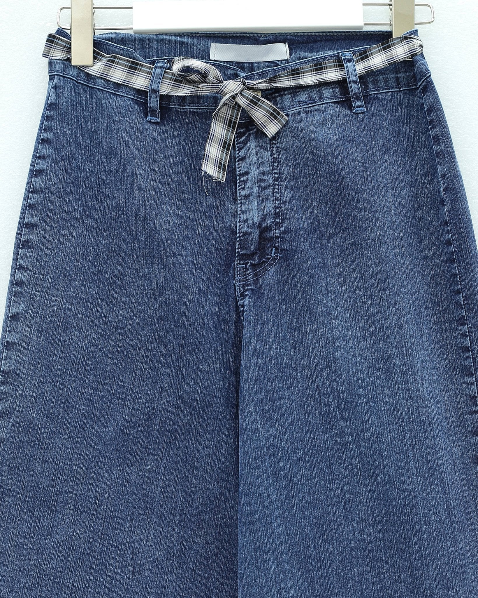 Wide-Leg Belted Zip-Front Denim Jeans - Dark Blue - Podyumplus - by Peralane - photo 7