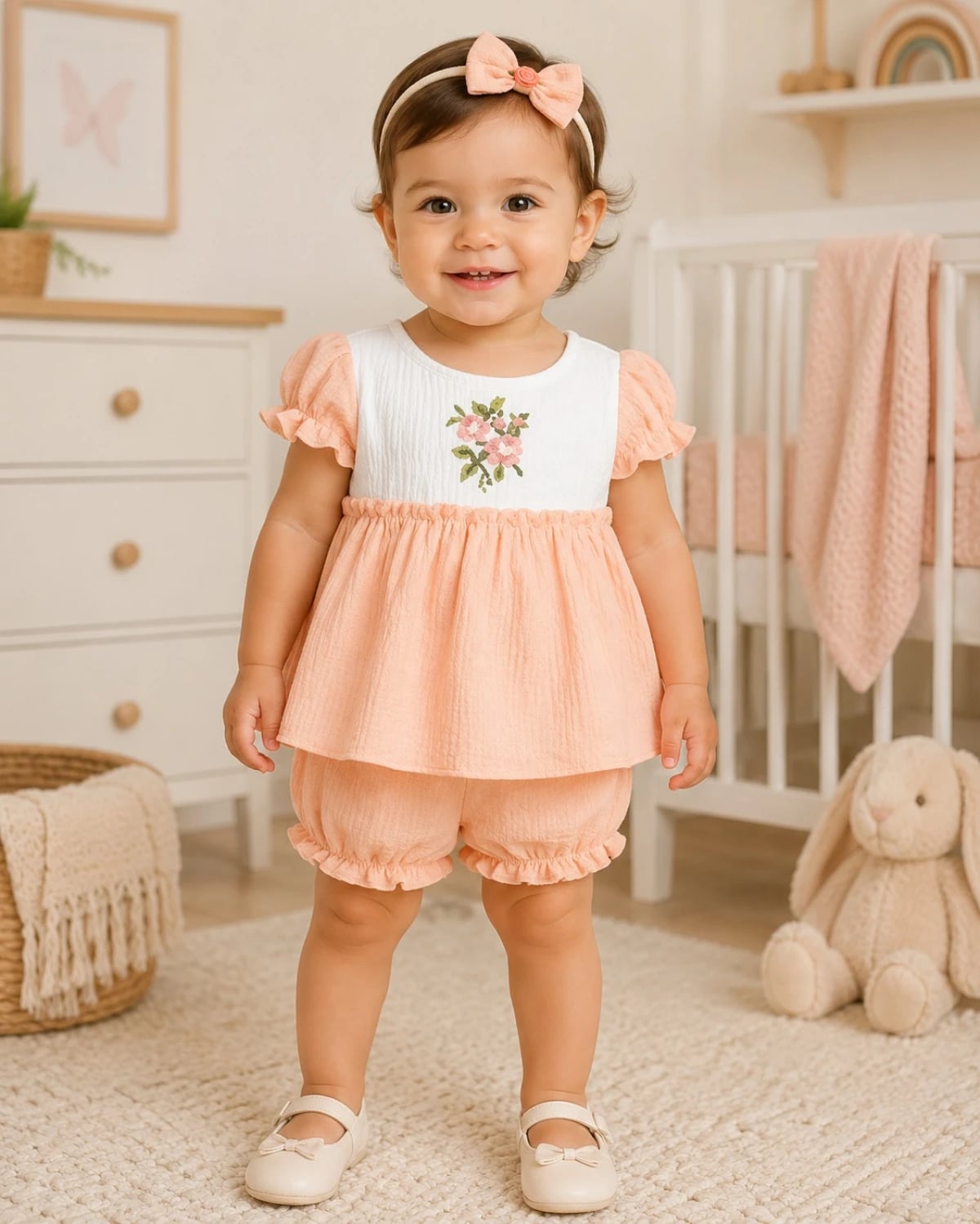 Baby Girl's 3-Piece Dress Set with Bloomers - Salmon - Has Bereket - by Peralane