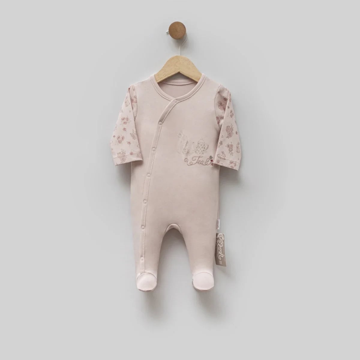 Baby Girl Long-Sleeved Romper with Floral Print and Integrated Feet - Flexi Baby - by Peralane