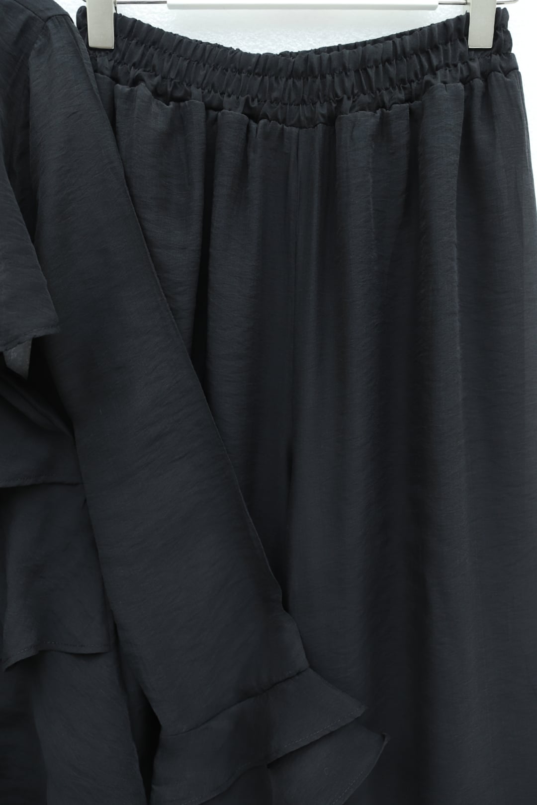 Asymmetric Layered Lace-Up Trousers Lined Cupro Co-ord Set - Black - Podyumplus - by Peralane - photo 8