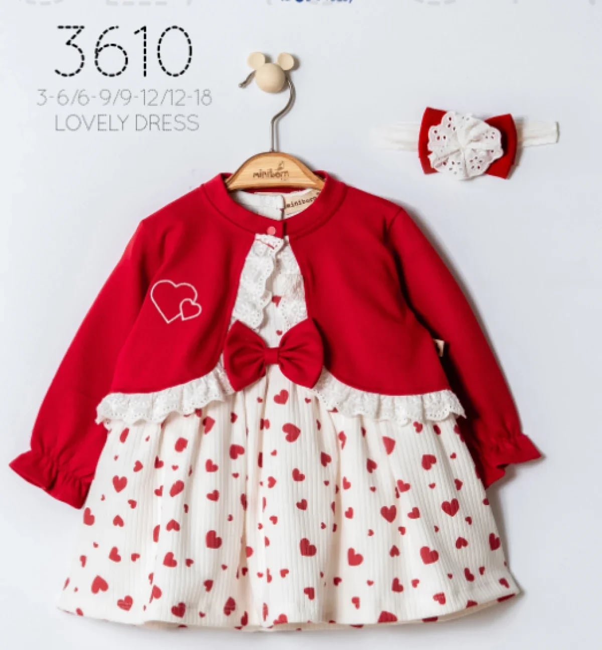 Red Cardigan and White Dress Set with Heart Print for Baby Girls - Miniborn - by Peralane