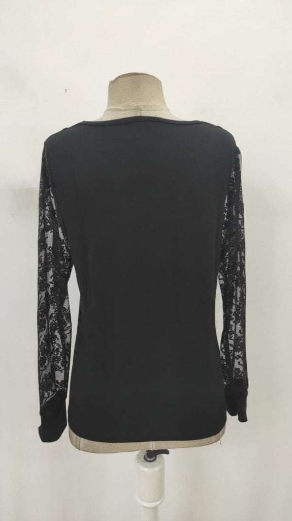 Women's Long-Sleeved V-Neck Lace Trim Viscose Blouse - Janes - by Peralane - photo 6