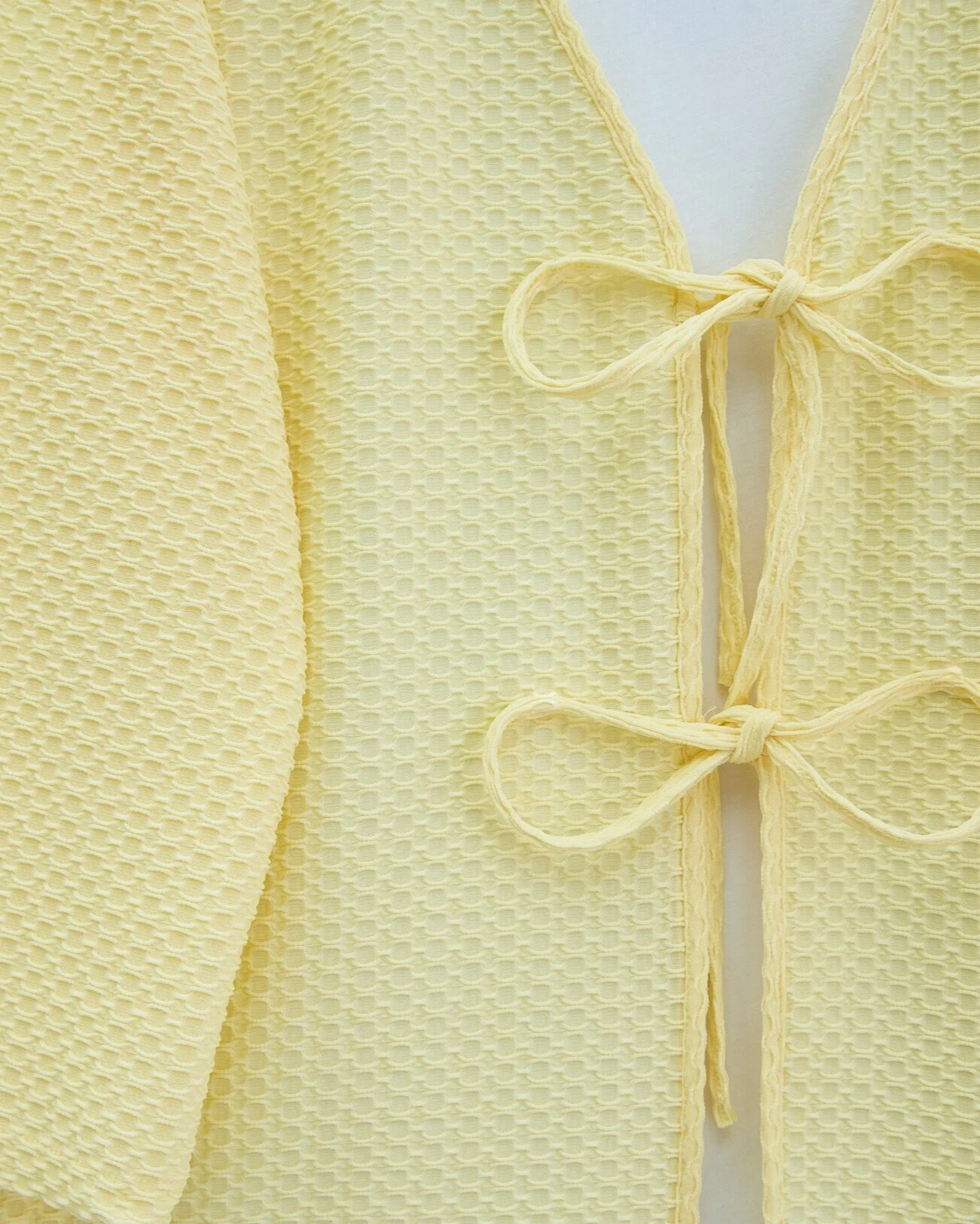 Front Double-Tie Honeycomb Pattern Kimono - Light Yellow - Podyumplus - by Peralane - photo 10
