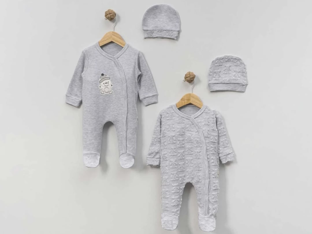 Teddy Bear Print Baby Romper Set with Hats - Bebly - by Peralane