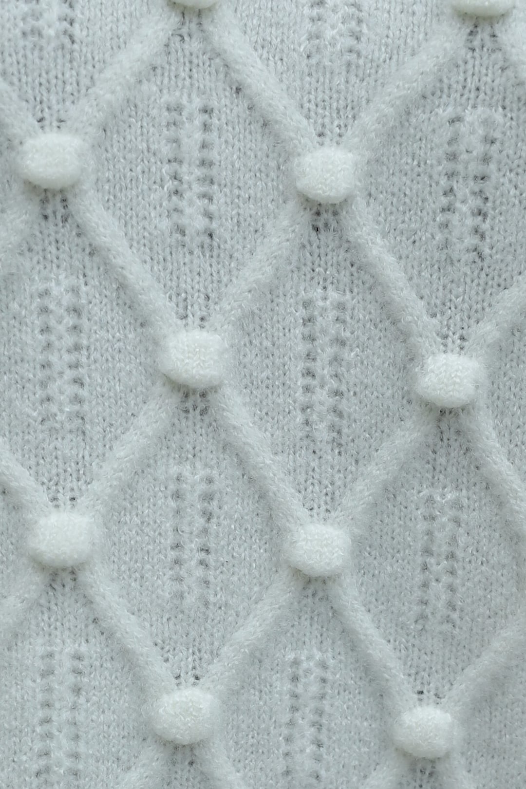 White Checked Slouchy Knit Tunic with Pom Poms and Bicycle Neckline - Podyumplus - by Peralane - photo 6